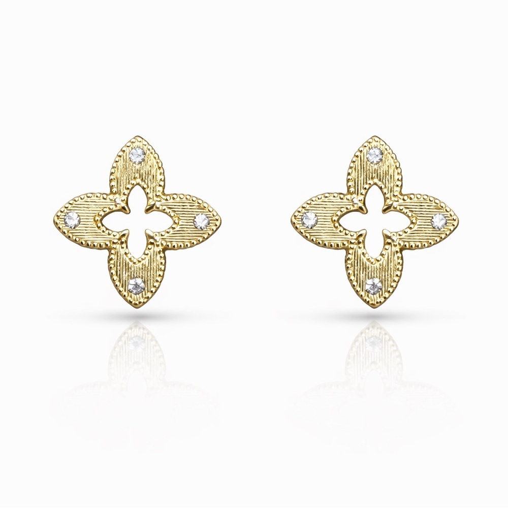 ⚜️ Alhambra Style Gold Floral Earrings with CZ